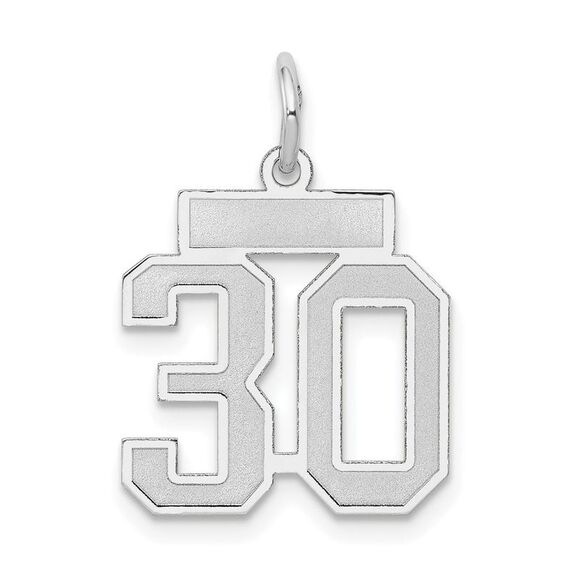 14k White Gold, Jersey Collection, Small Number 30 Pendant
